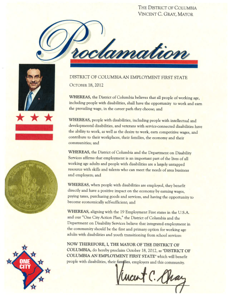 A Proclamation that Mayor Vincent Gray signed on October 12, 2012 