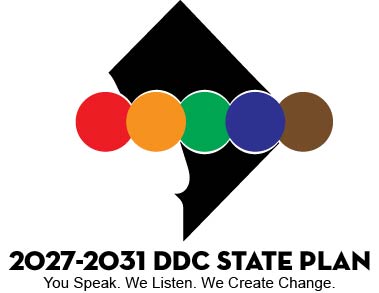 DD Council State Plan 2027-2031 logo with 5 colorful circles with an underline statement: You Speak. We listen. We create change.