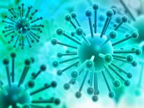 Viruses Teal, blue, and green virus-like objects floating around